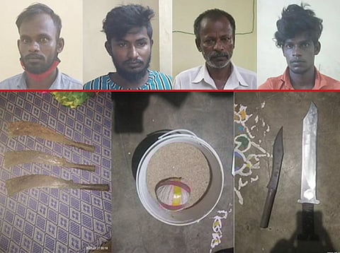 கொலைக்கு பழிவாங்க காத்திருந்த நபர்கள்... பட்டாக்கத்தி, நாட்டு வெடிகுண்டுகளுடன் கைது...