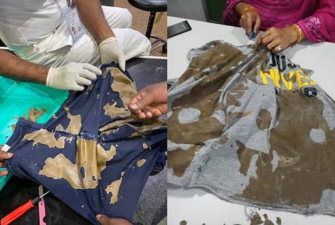 டி-ஷர்டின் உள்பகுதியில் பேஸ்ட் வடிவில் ஒட்டப்பட்டு மறைத்து எடுத்து வந்த ரூ.12.50 லட்சம் மதிப்புள்ள தங்கம் பறிமுதல்....