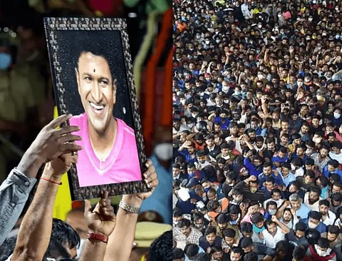 5 கிலோ மீட்டர் தூரத்துக்கு வரிசையில் நின்று புனித் ராஜ்குமாரின் உடலுக்கு ரசிகர்கள் அஞ்சலி...