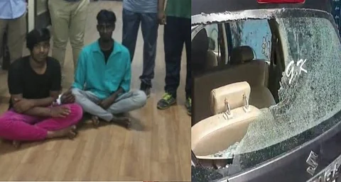 குடிபோதையில் சாலையில் இருந்த வாகனங்களை அடித்து நொறுக்கி அட்டூழியம்...