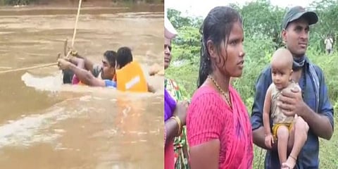 வெள்ளத்தில் கைகுழந்தையுடன் சிக்கிய ஒரே குடும்பத்தைச் சேர்ந்த 3 பேர் பத்திரமாக மீட்பு...