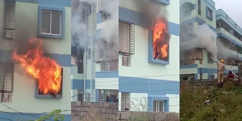 அடுக்குமாடி குடியிருப்பில் ஏற்பட்ட பயங்கர தீ விபத்து...வீடுகள் பற்றி எரியும் பரபர காட்சிகள்