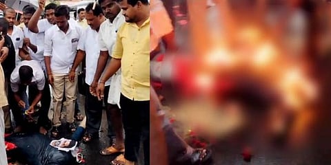 ஜெய்பீம் படத்திற்கு எதிர்ப்பு தெரிவித்து பாமக வினர் ஆர்ப்பாட்டம்...சூர்யாவின் உருவ பொம்மை எரிப்பு...