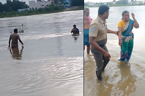 வைகையில் இறங்கி தற்கொலை முயற்சி... சமாதானம் பேசி பெண்ணை மீட்ட போலீசார்...