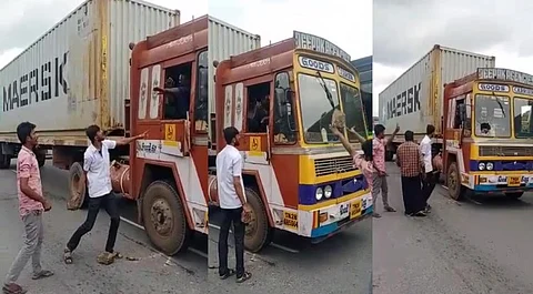 ஓவர்டேக் செய்ய வழிவிடாததால் தகராறு... லாரி கண்ணாடியை உடைத்த டிரைவர்கள் கைது...