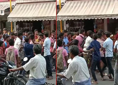 மாணவர்களிடையே வளர்ந்து வரும் வன்முறை... போலீஸ் ஸ்டேஷன் அருகிலேயே அடிதடியில் இறங்கிய மாணவர்கள்...