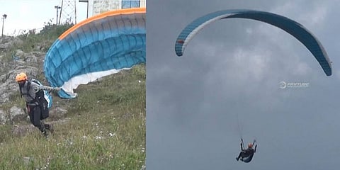 பாரா கிளைடிங் மூலம் வானில் பறந்த வாலிபர்.!