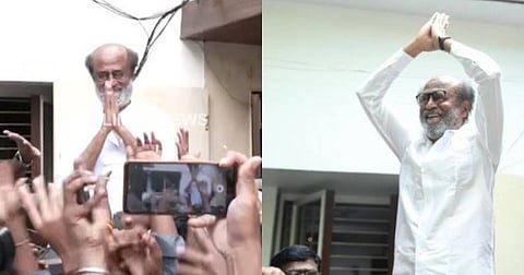 ரஜினிகாந்த் தனது வீட்டில் நின்று ரசிகர்களுக்கு வாழ்த்து.!!