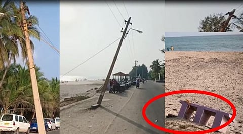 'சிமெண்ட் நாற்காலி' பேலன்ஸில் நிற்கும் "போஸ்ட் கம்பி".. அச்சத்துடன் பயணிக்கும் பொதுமக்கள்!!