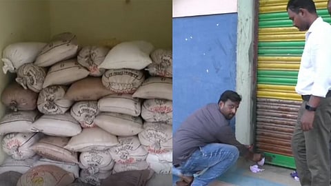 லால்குடியில் 8000 கிலோ ரேஷன் அரிசி பதுக்கல்.. புண்ணாக்கு கடை முதலாளி தலைமறைவு!!