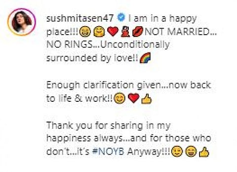 திருமணம் இல்லை, மோதிரம் மாற்றவில்லை, ஆனால் மகிழ்ச்சியாக இருக்கிறேன் - சுஷ்மிதா சென்