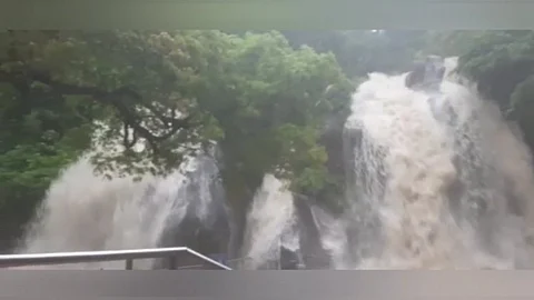 குற்றால அருவிகளில் குளிக்க தடை .. ஏமாற்றத்துடன் திரும்பும் சுற்றுலா பயணிகள்!!