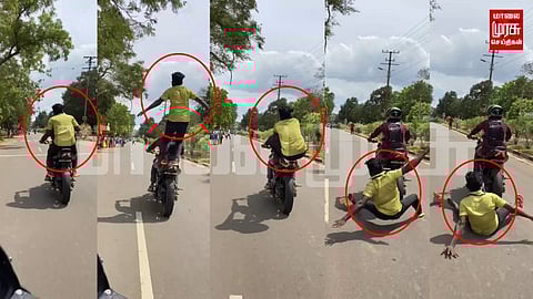 பைக் சாகசத்தில் ஈடுபட்டு ‘பிடரி’யில் அடி வாங்கிய இளைஞர்!