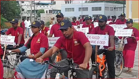 பேரிடர் மீட்பு குறித்து விழிப்புணர்வு ஏற்படுத்த சைக்கிள் பேரணி!