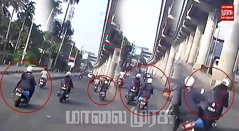 பைக்கில் சென்ற பெண் மீது ஏறி இறங்கிய பேருந்து... வைரல் சிசிடிவி காட்சிகள்...