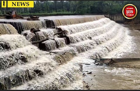 தொடர்மழை காரணமாக நீர்வீழ்ச்சியில் ஆர்ப்பரித்து செல்லும் வெள்ளநீர்..குளிக்க தடை...