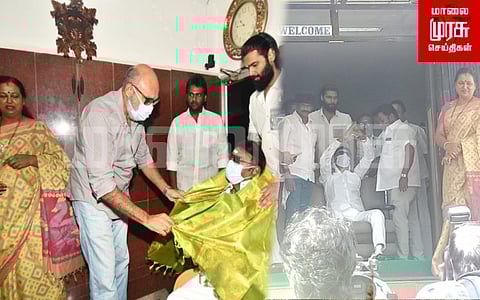 தொண்டர்களை சந்தித்த கேப்டன்...! வாழ்த்து தெரிவித்த சத்யராஜ்..!