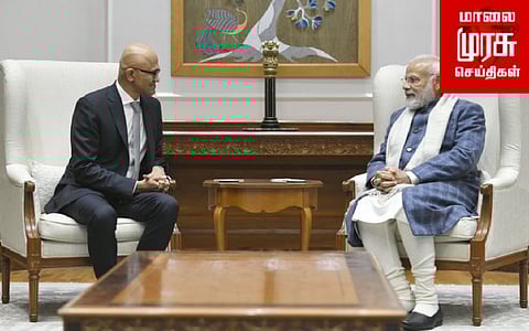 பிரதமரை சந்தித்த  மைக்ரோசாப்ட் நிறுவனத் தலைவர்...! என்ன காரணம்...?