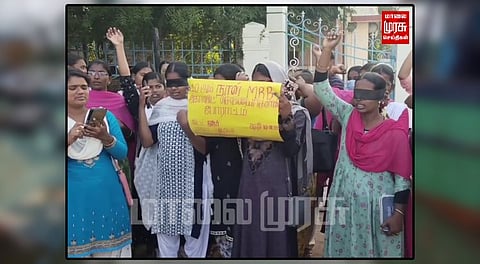 கண்ணில் கருப்புதுணி கட்டி கை குழந்தையுடன் போராடிய செவிலியர்கள்...
