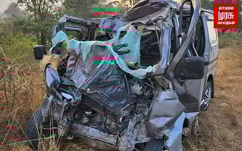 லாரி - கார் நேருக்கு நேர் மோதி விபத்து...அதிகாலையிலே 9 பேர் உடல்நசுங்கி பலி...!
