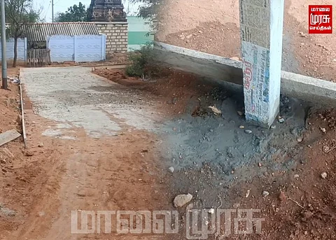 சாலை பணிக்கு இடையூராக கொட்டகை அமைத்த அரசு ஊழியர்...