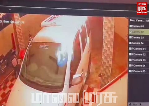 வீட்டின் முன்பு நிறுத்தப்பட்டிருந்த காருக்கு தீவைப்பு...