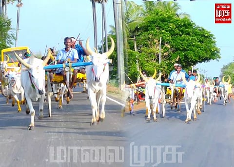 களைகட்டிய மாட்டு வண்டி பந்தயம்... 19 ஜோடி மாட்டு வண்டிகள் பங்கேற்பு...