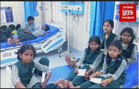 பள்ளியில் மதிய உணவு சாப்பிட்ட மாணவர்கள் வாந்தி மயக்கம் - மருத்துவமனையில் அனுமதி
