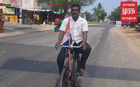 நெல் கொள்முதலுக்கு லஞ்சம்: சமூக ஆர்வலர் சைக்கிள் பயணம்!