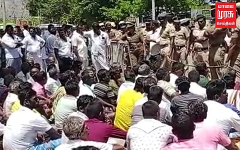 கூடுதல் தண்ணீர் வேண்டி விவசாயிகள் ஆர்ப்பாட்டம்...!காவல்துறை - விவசாயி இடையே தள்ளுமுள்ளு!