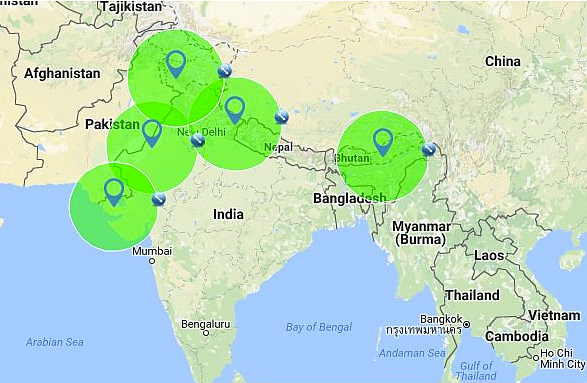 Projected coverage bubble with a deployment of five units of S-400 (Image Credit: <a href="https://twitter.com/Aryanwarlord">@Aryanwarlord</a>)