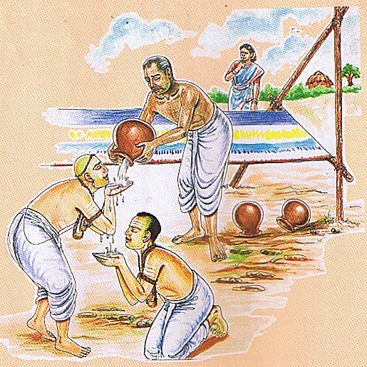 Maraigyna Sambandar accepts an offering from a ‘lower caste’ weaver. His disciple takes what is left of the offering.