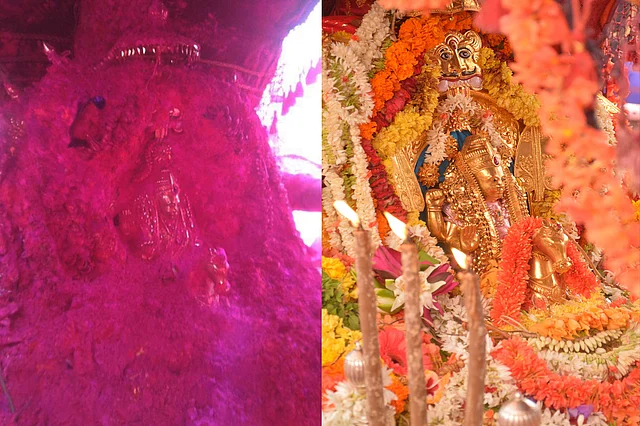 Lord Damodar in a heap of Gulal, at the onset of the procession