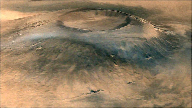 Spectacular 3D view of Arsia Mons, a huge volcano on Mars 