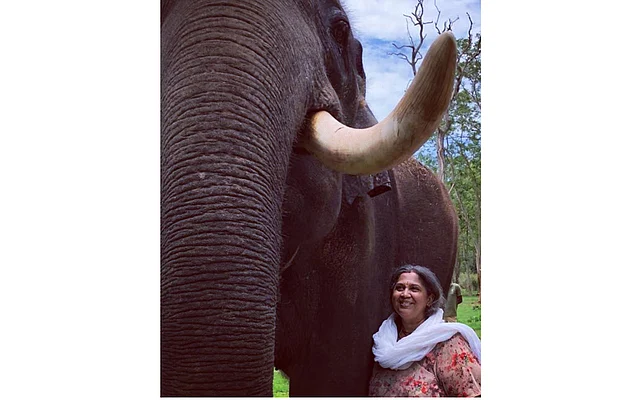 Vishalakshi Devi with Prithviraj, the tusker.