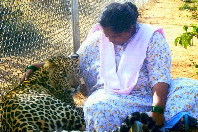 Vishalakshi Devi with a leopard cub Bully