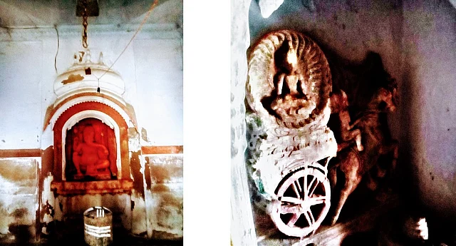 The Surya and Chandra are depicted inside: The structure to let the sun light inside can be seen above. 