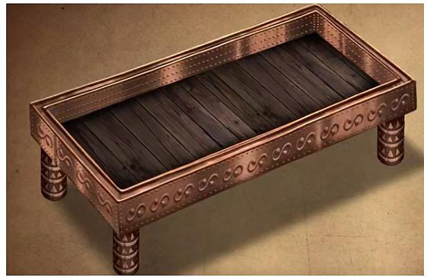 Figure 6: Catuṣpadī another view. A copper sheathed male coffin for burial. For female burial coffins, steatite is used instead of copper for sheathing and decoration. (Image courtesy: - The Secrets of Sinauli Documentary).