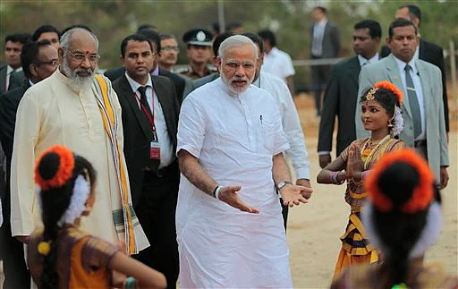 Prime Minister Narendra Modi in Llavalai, northwest of Jaffna, Sri Lanka, Saturday, March 14, 2015. 