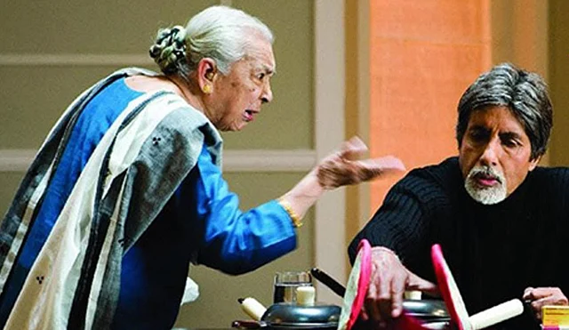 Zohra with Amitabh Bachchan in a scene from Cheeni Kum.