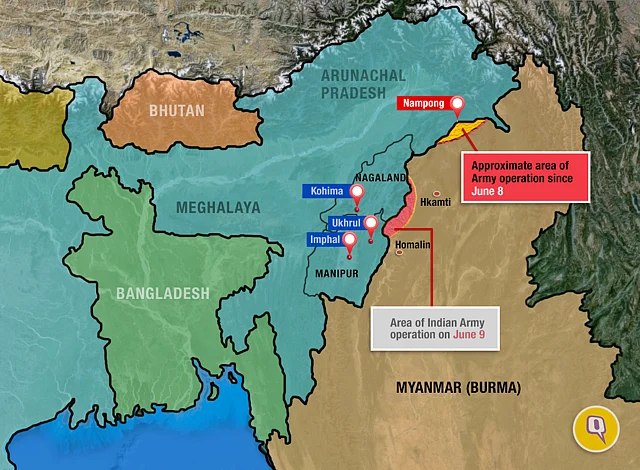 Map of the area showing army operations post June 4 militant attack in Manipur. 
