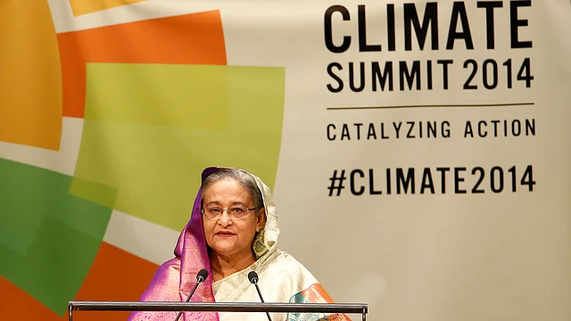Bangladesh’s Prime Minister Sheikh Hasina, like most of her country-women, is always seen draped in a sari. 
