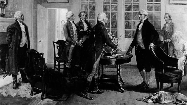 Founding fathers of the US Constitution sign the Declaration of Independence. (Photo: iStockphoto)