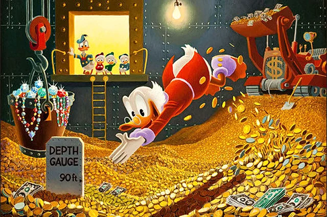 Uncle Scrooge loves to spend some quality time with his gold everyday
