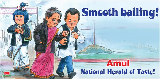 Political representation of the National Herald Case involving Sonia Gandhi and Rahul Gandhi. (Photo courtesy: Amul’s <a href="https://twitter.com/Amul_Coop">Twitter page</a>)