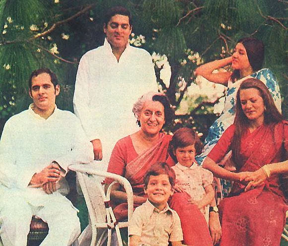 Little Priyanka and Rahul seen here with Indira, Rajiv & Sonia Gandhi and estranged Sanjay & Maneka Gandhi.