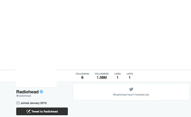 Screengrab of their Twitter account. (Photo: Twitter/<a href="https://twitter.com/radiohead">@radiohead</a>)