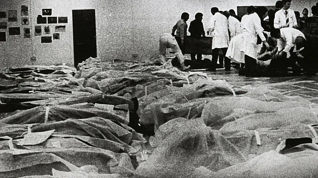 Victims of the Air India jumbo jet which crashed 150 miles off the coast of Cork, Ireland at the Cork Regional Hospital on 24 June 1985. 