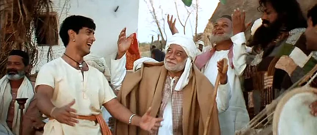 Aamir Khan with AK Hangal and the cast of<i> Lagaan, </i>in a scene from the film. 