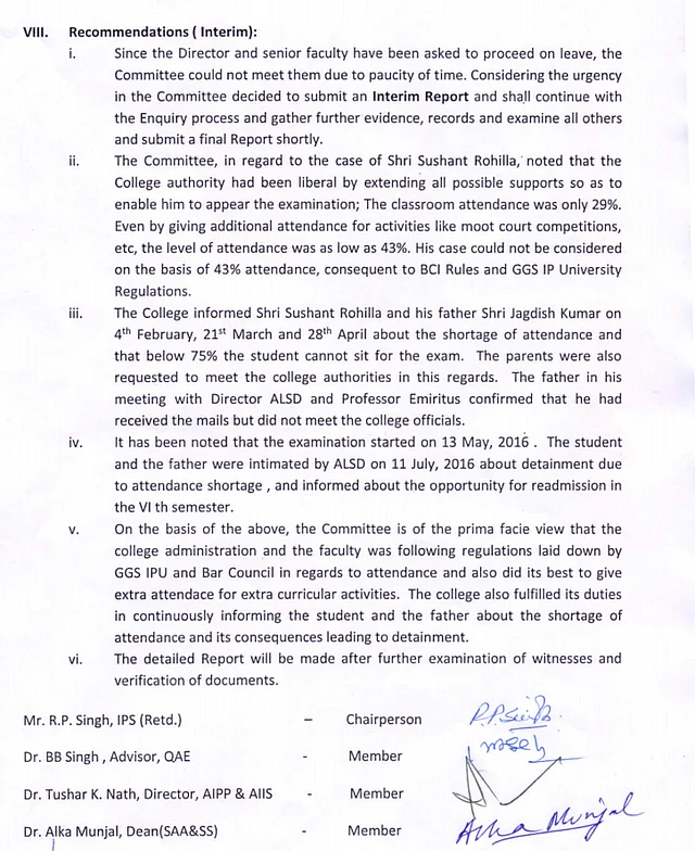 Interim report that was released after an enquiry committee investigated Sushant’s death. (Photo Courtesy: Amity Law School)